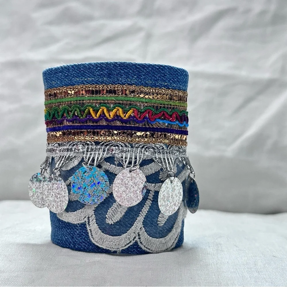 RUBYRUDI Cuff Bracelet Handcrafted OOAK Fabric Embellished Artisan Wearable Art